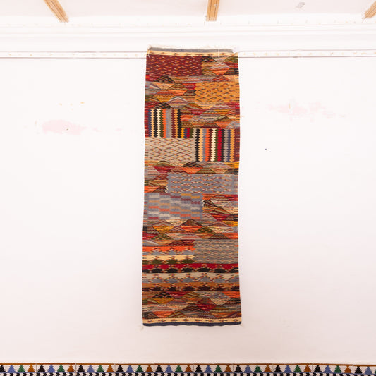 Handmade Wool Corridor Rug – Colorful Patchwork Runner for Hallway - 100% Wool Moroccan-Style Carpet