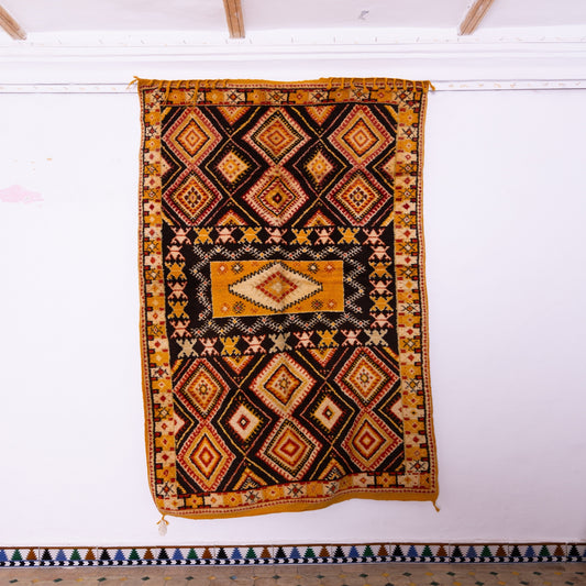 Handwoven Vintage Moroccan Taznakht Rug - 100% Wool - Unique Berber Carpet - Geometric Tribal Design - Authentic Boho Decor