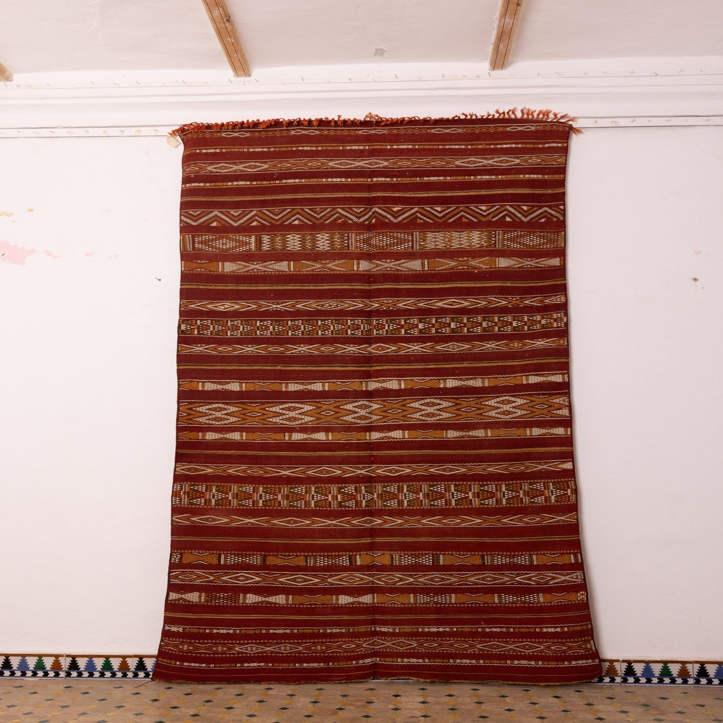 Vintage Moroccan Handwoven Berber Rug | Traditional Wool Kilim Carpet ; 9,84 ft / 4,43 ft