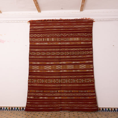 Vintage Moroccan Handwoven Berber Rug | Traditional Wool Kilim Carpet ; 9,84 ft / 4,43 ft