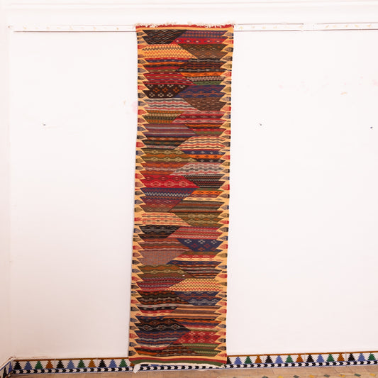 Moroccan Corridor Rug - Handwoven Runner - Chevron Patchwork Style