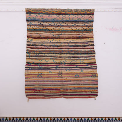 Vintage Moroccan Boucherouite Rug – Handwoven Berber Carpet with Tribal Geometric Patterns