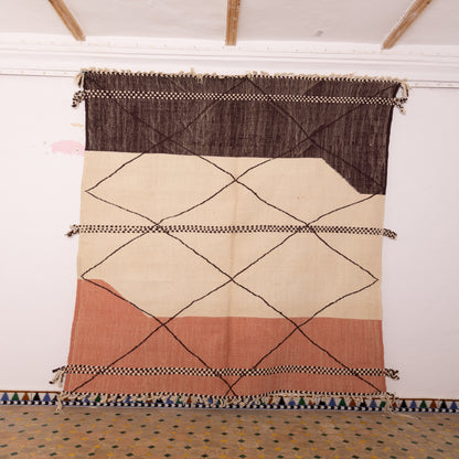 Large Akhnif Rug – Handwoven Moroccan Flatweave in Terracotta, Beige & Brown – Minimalist Tribal Diamond Design – Berber Wool Carpet ; 9,84 ft / 7,05 ft
