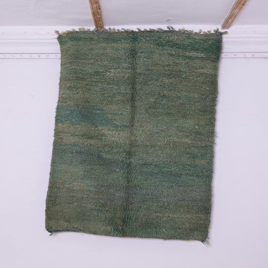 Vintage Green Moroccan Berber Rug - Handwoven Wool Carpet - Boho Minimalist Decor - Unique Rustic Wool Area Rug - Authentic Tribal Rug