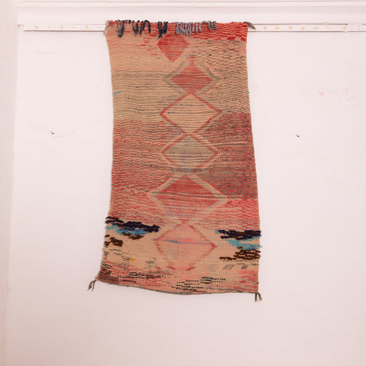 Vintage Moroccan Corridor Rug - Handwoven Tribal Wool Runner with Earthy Geometric Diamond Pattern - Berber Hallway Rug