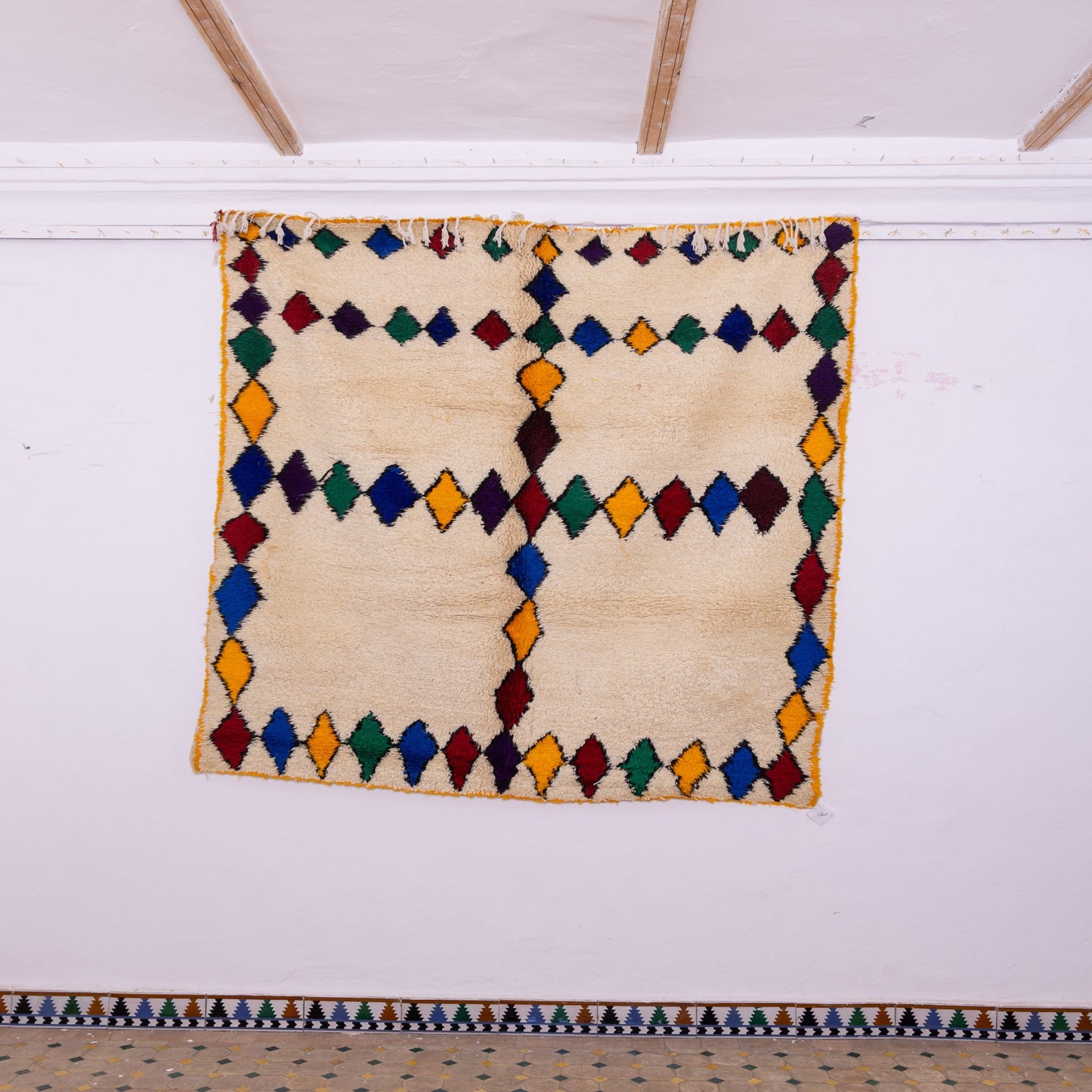 Colorful Moroccan Azilal Rug | Handwoven Berber Wool Carpet | Vibrant Bohemian Statement Piece ;  7,22 ft / 6,07 ft