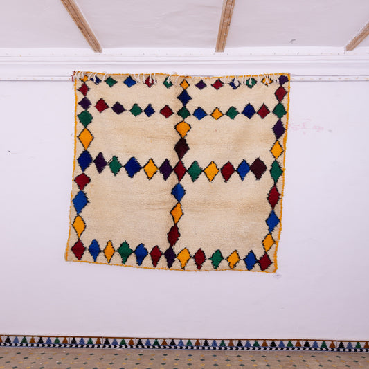 Colorful Moroccan Beni Ourain  Rug - Handwoven Berber Wool Carpet - Vibrant Bohemian Statement Piece