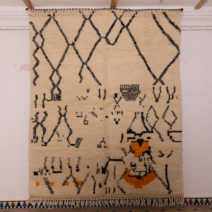 Handmade Azilal Rug - Moroccan Berber Wool & Cotton Carpet - Abstract Tribal Design - 80% Wool 20% Cotton