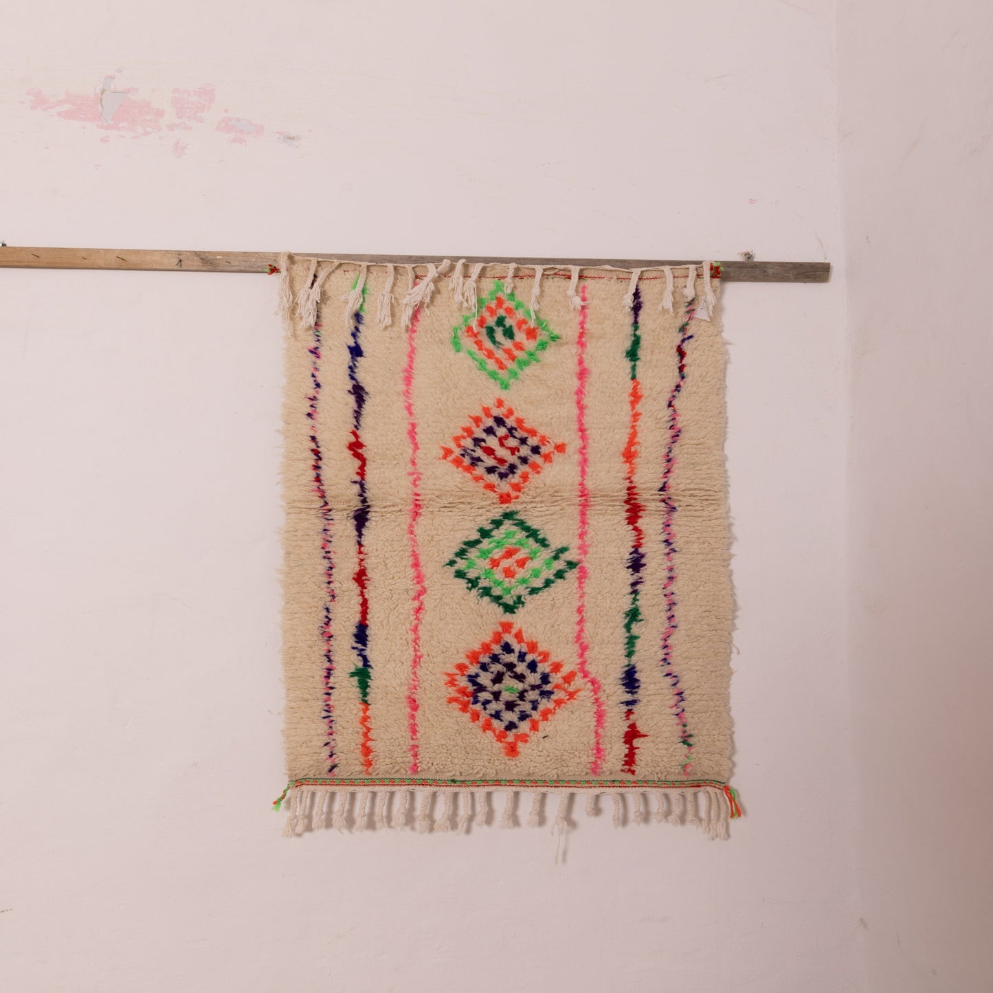 Small Moroccan Azilal Rug - Handwoven Wool Runner with Colorful Diamonds - Berber Tribal Wall Hanging or Floor Mat