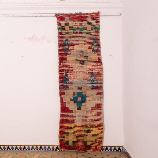 Vintage Moroccan Corridor Rug - Narrow Handwoven Runner - Tribal Berber Geometric Design