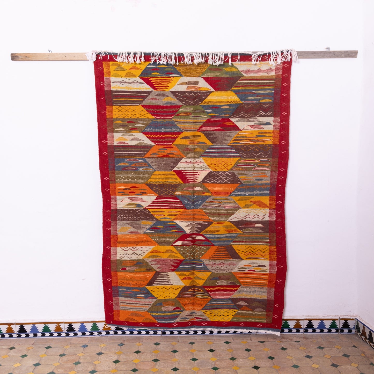 Authentic Moroccan Akhnif Rug – Handwoven Wool & Cotton Vintage-Inspired Kilim ; 6,73 ft / 3,44 ft