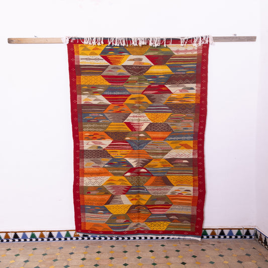 Authentic Moroccan Akhnif Rug – Handwoven Wool & Cotton Vintage-Inspired Kilim