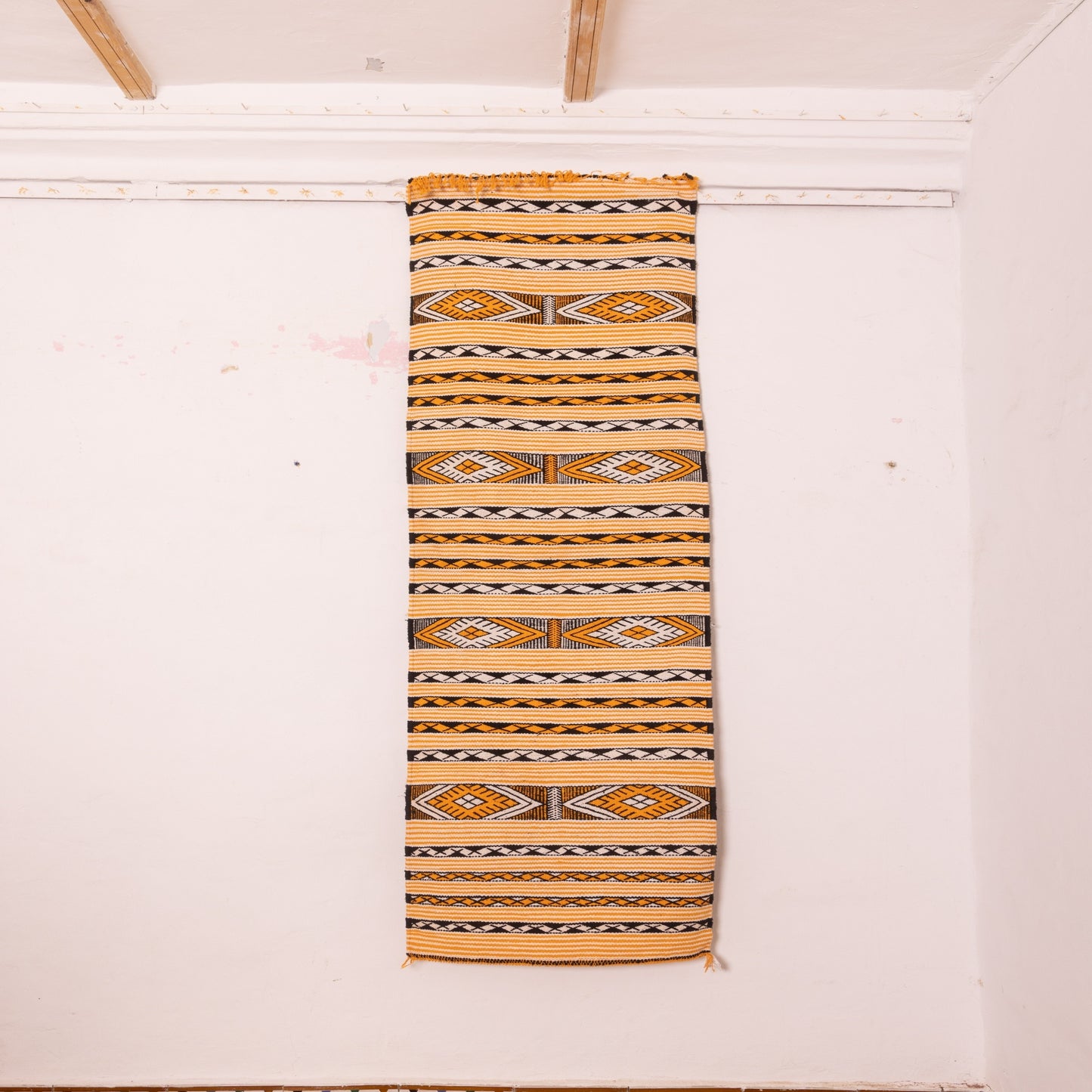 Moroccan Corridor Rug - Handwoven Azilal Runner - Bold Tribal Geometry
