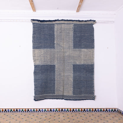 Handwoven Moroccan Akhnif Rug – Modern Tribal Cross Pattern ; 8,69 ft / 5,25 ft