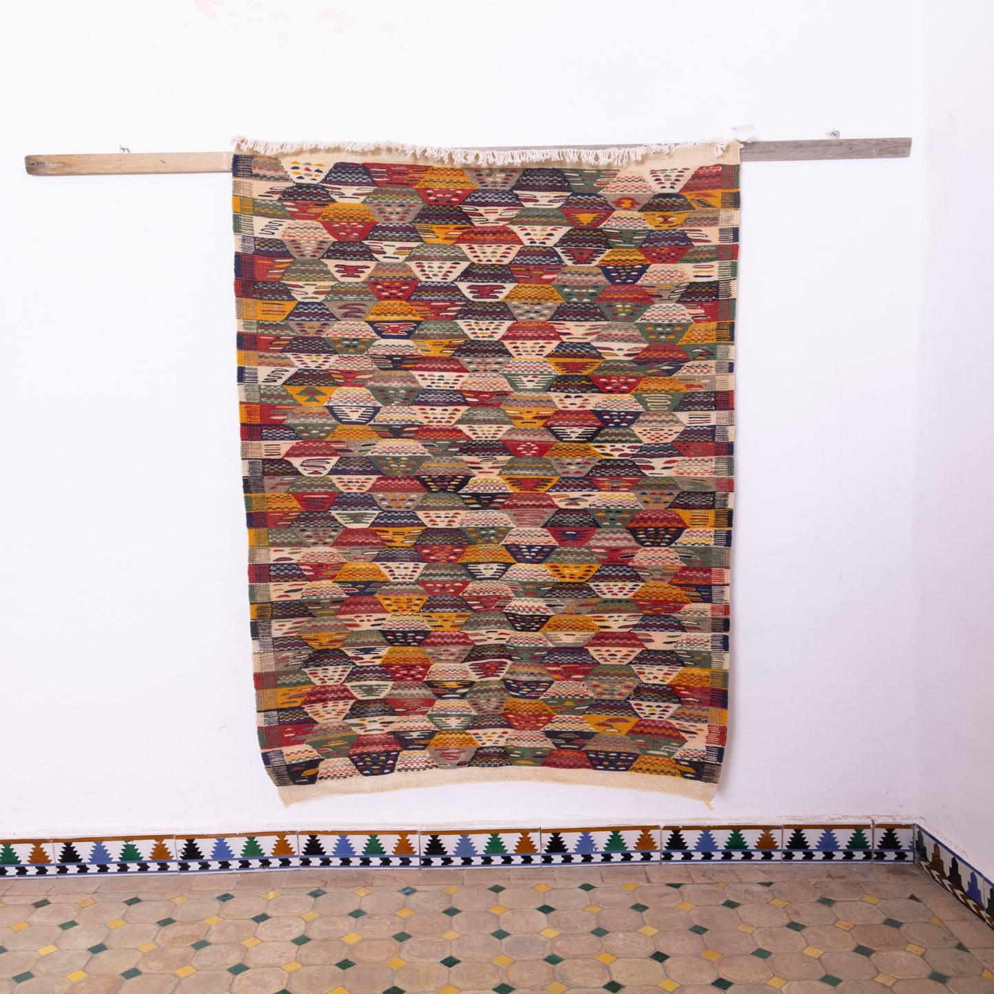 Handwoven Moroccan Akhnif Rug – Authentic Wool & Cotton Kilim with Geometric Patterns ; 6,07 ft / 3,44 ft