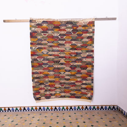 Handwoven Moroccan Akhnif Rug – Authentic Wool & Cotton Kilim with Geometric Patterns ; 6,07 ft / 3,44 ft