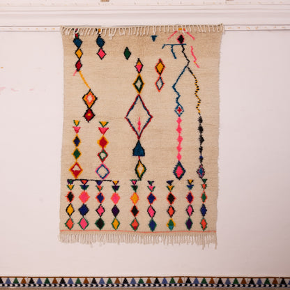 Colorful Azilal Rug - 80% Wool 20% Cotton - Handwoven Moroccan Tribal Carpet - Bright Geometric Berber Design | Bohemian Wall or Floor Art