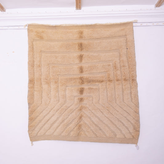 Handwoven Moroccan Wool Rug – Beige Geometric Berber Carpet – Minimalist Textured Area Rug