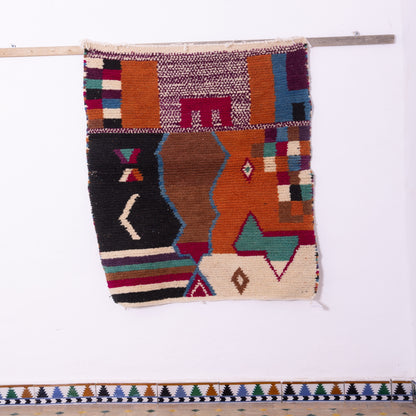 Abstract Patchwork Boujad Rug – New Moroccan Wool Rug – Geometric Boho Wall Hanging – Rust, Plum, Ivory & Teal Handmade Berber Art