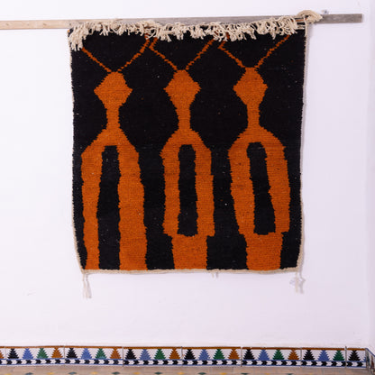 Minimalist Boujad Rug – New Moroccan Wool Rug – Burnt Orange & Black Tribal Figures – Handwoven Berber Wall Art or Floor Accent