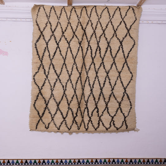 Vintage Moroccan Beni Ourain Rug – Handwoven Wool Berber Carpet – Unique Diamond Pattern – Bohemian & Minimalist Home Decor