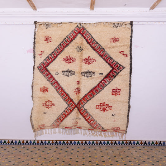 Authentic Vintage Moroccan Berber Rug - Handmade Wool Beni Ourain Carpet - Red & Black Tribal Diamond Design