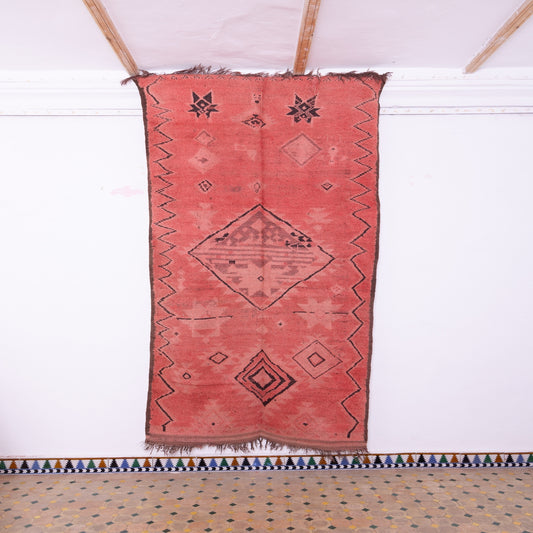 Vintage Moroccan Rehamna Rug - Timeless Red & Black Berber Wool Carpet