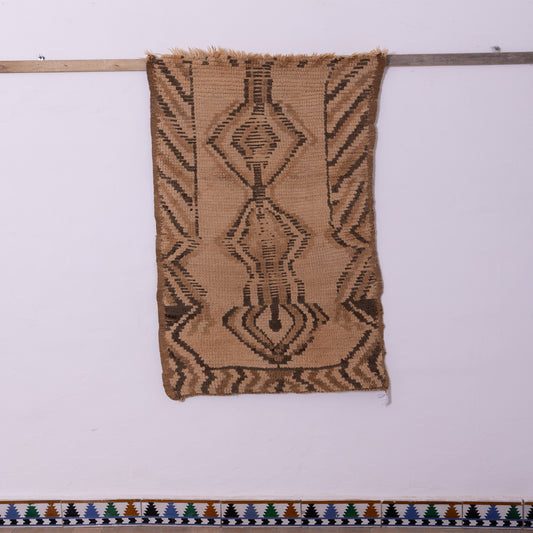 Moroccan Boujad Rug – Authentic Handwoven Berber Wool Runner – Neutral Tribal Geometric Design – Aged Patina – Bohemian Home Décor