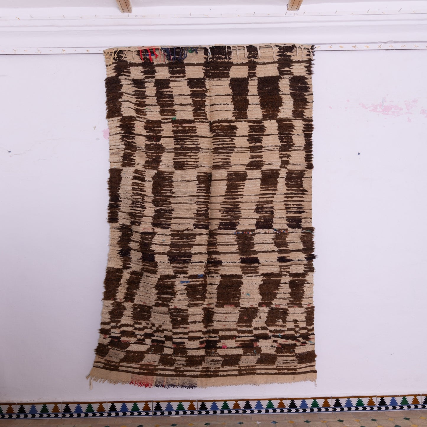Earth Code” Rug | Handwoven Moroccan Wool in Tribal Brown Geometry