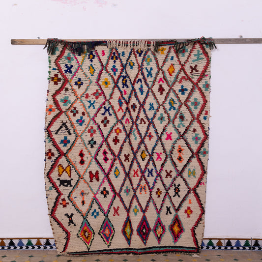 Colorful Vintage Moroccan Azilal Rug - Handwoven Diamond Tribal Wool Carpet - Boho Berber Decor