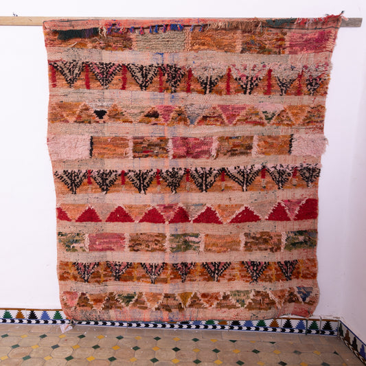 Vintage Bjaad Moroccan Rug – Handwoven Berber Wool Carpet with Tribal Motifs & Warm Earthy Tones – Authentic Boho Home Decor