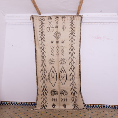 Minimalist Vintage Beni Ourain Runner -Tribal Monochrome Wool Rug from the Atlas Mountains
