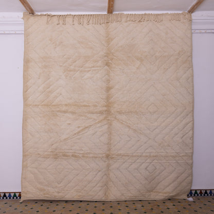 Handmade Mrirt Rug – 100% Wool Moroccan Berber Carpet – Cream Textured Diamond Wool Rug – Luxury Minimalist & Modern Home Decor