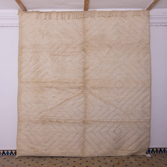 Handmade Mrirt Rug – 100% Wool Moroccan Berber Carpet – Cream Textured Diamond Wool Rug – Luxury Minimalist & Modern Home Decor