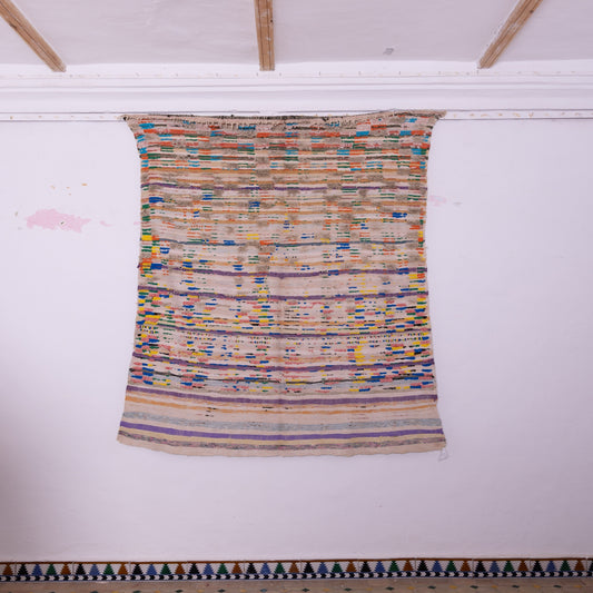 Vintage Moroccan Bjaad Rug – Handwoven Bohemian Wool Carpet with Colorful Abstract Tribal Patterns – Authentic Berber Textile