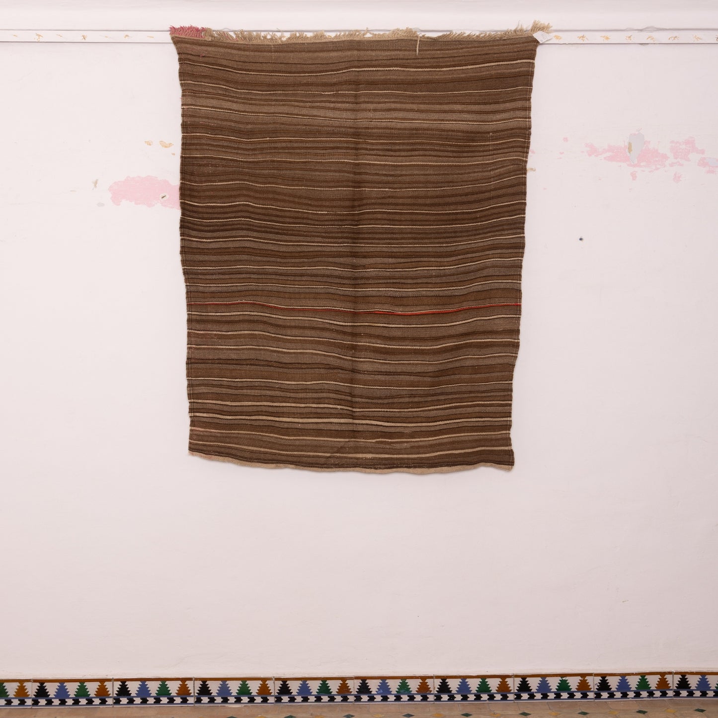 Vintage Moroccan Handwoven Wool Blanket | Striped Berber Textile | Rustic Nomadic Throw ; 6,56 ft / 3,94 ft