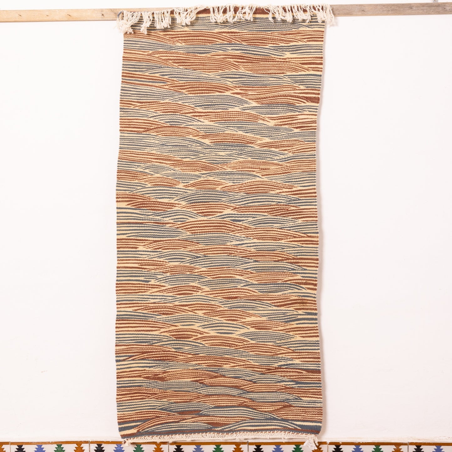 Moroccan Corridor Rug - Handwoven Wave Pattern Runner - Earth & Ocean Tones