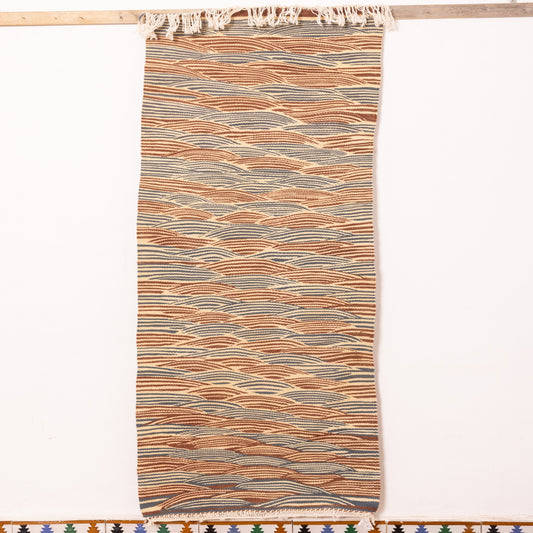 Moroccan Corridor Rug - Handwoven Wave Pattern Runner - Earth & Ocean Tones