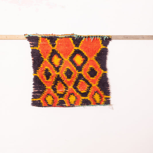 Vintage Moroccan Wool Rug - Small Berber Wall Hanging or Accent Mat - Bold Red Orange Tribal Diamond Design