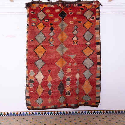 Vintage Moroccan Rehamna Rug – Handwoven Berber Carpet with Bold Geometric Patterns ; 10,01 ft / 5,74 ft