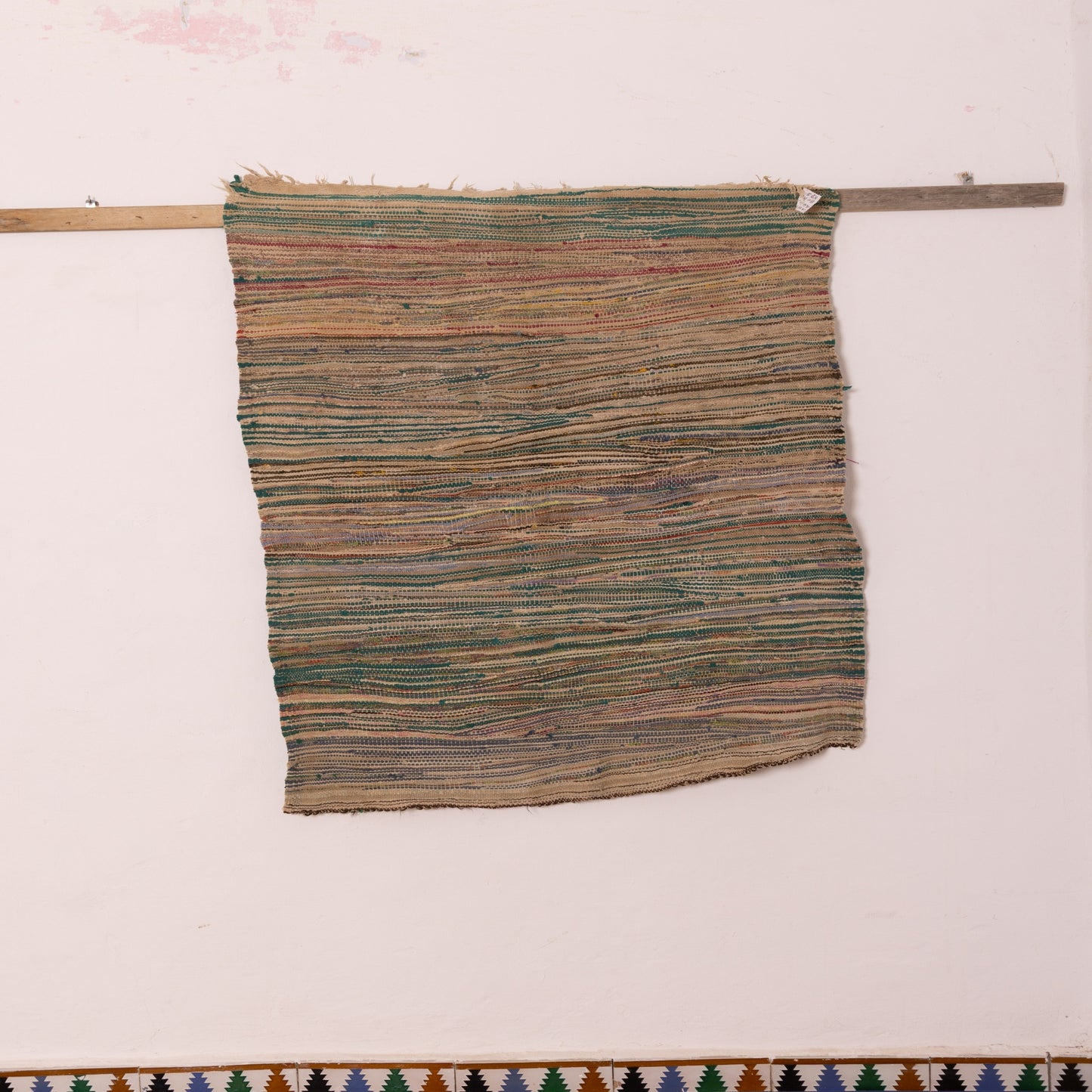 Vintage Moroccan Boucherouite Rug – Handwoven Berber Rag Rug with Earthy Stripes ; 4,59 ft / 3,28 ft