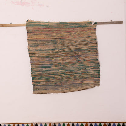 Vintage Moroccan Boucherouite Rug – Handwoven Berber Rag Rug with Earthy Stripes ; 4,59 ft / 3,28 ft