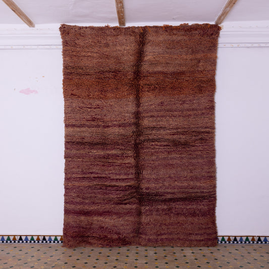 Vintage Moroccan Berber Rug – Handwoven Wool from Moyen Atlas – Deep Brown & Earthy Plum Tones – Authentic Beni Mguild Carpet – Bohemian & Rustic Decor