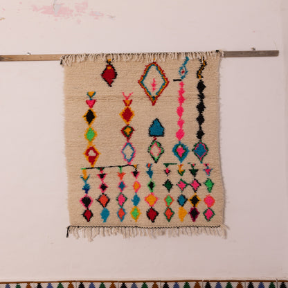 Colorful Azilal Wall Hanging Rug - 80% Wool 20% Cotton - Handmade Moroccan Small Rug - Boho Tribal Diamond Design