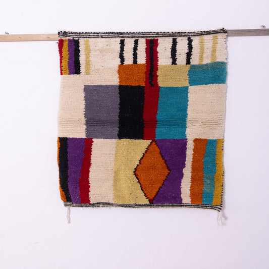 Handmade Boujad Moroccan Rug – Colorful Geometric Wool Area Rug – Vintage-Inspired Boho Decor – Authentic Berber Carpet – Unique Moroccan Art