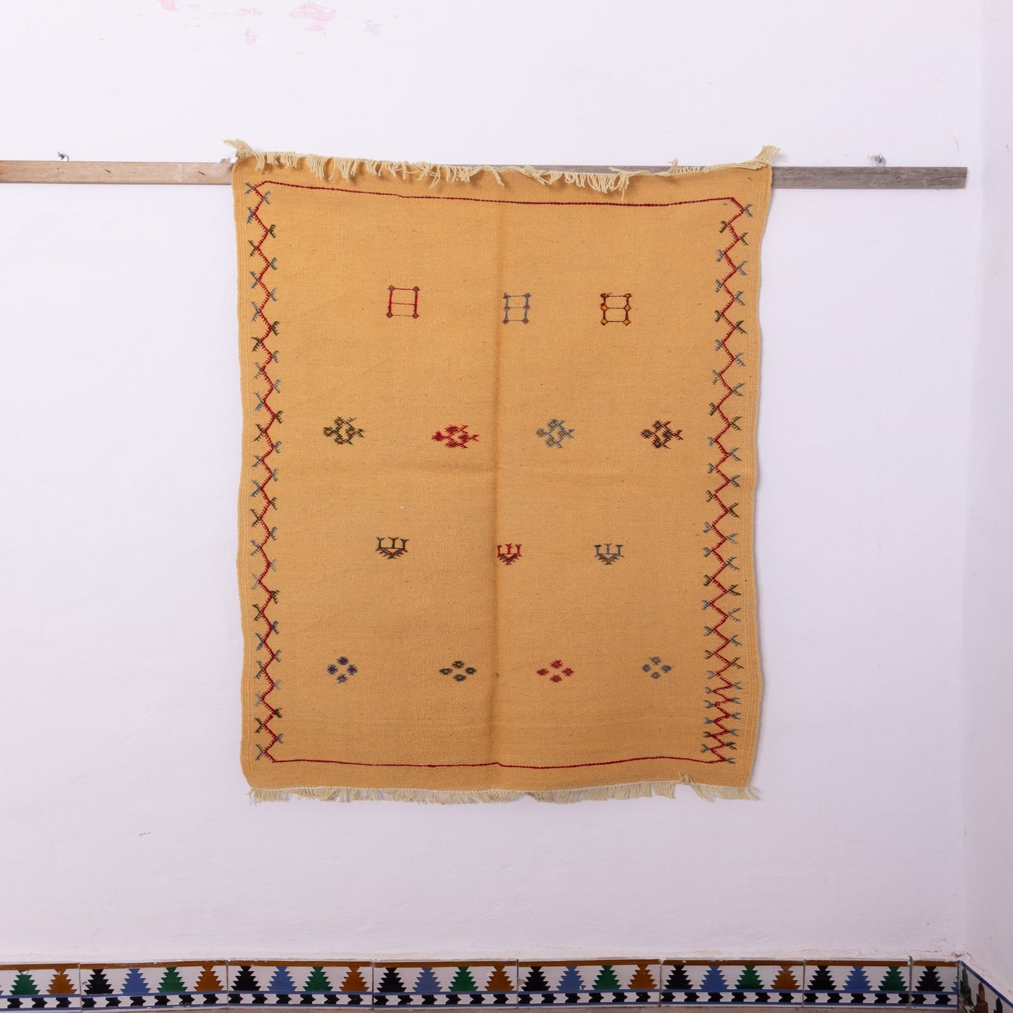 Handwoven Moroccan Akhnif Rug – Golden Berber Wool & Cotton Carpet
