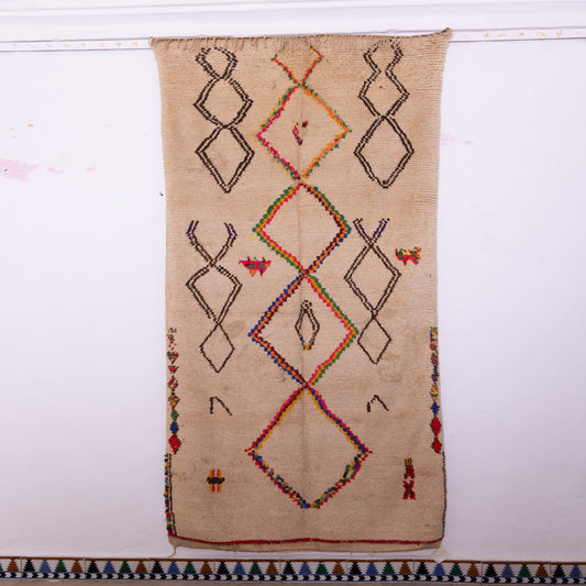 Vintage Azilal Moroccan Wool Rug - Minimalist Diamond Design with Colorful Berber Accents