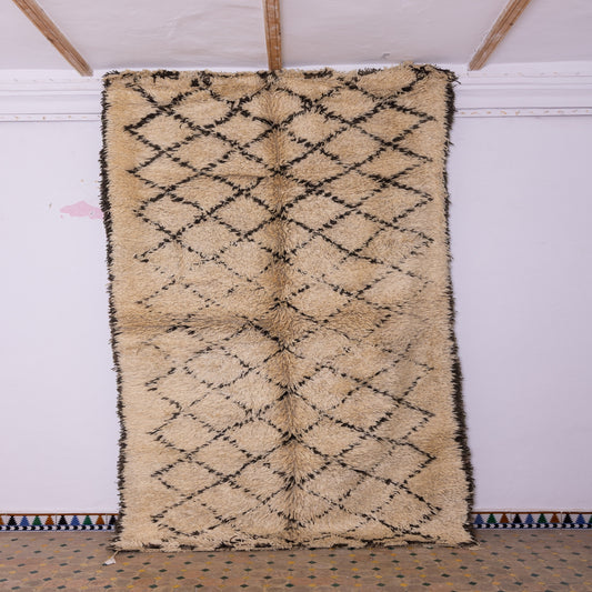Vintage Moroccan Beni Ourain Rug – Handwoven Wool Berber Carpet – Plush & Cozy Diamond Lattice – Bohemian & Minimalist Home Decor