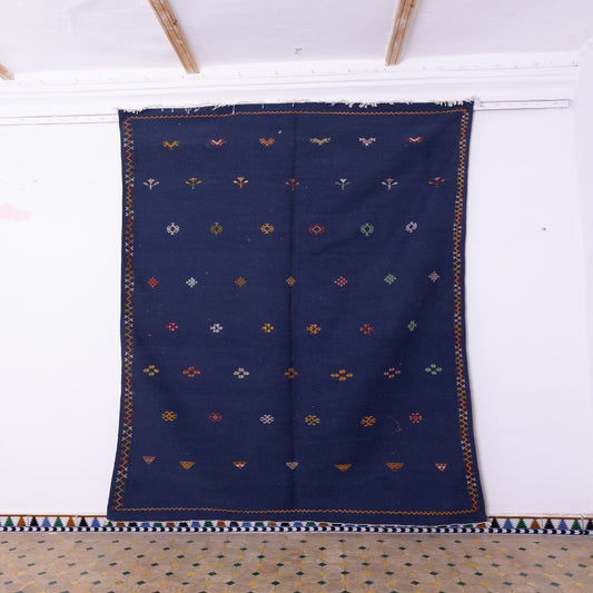 Handwoven Moroccan Akhnif Rug – Midnight Blue Berber Wool Carpet