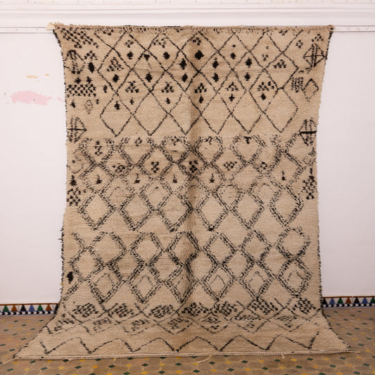 Rare Vintage Beni Ourain Rug - Handwoven Moroccan Wool Carpet - Berber Tribal Symbols & Diamonds - 100% Wool - Bohemian Decor